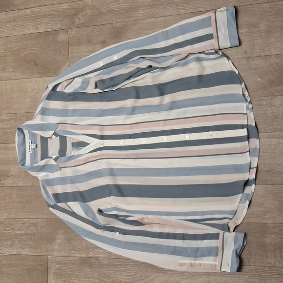 Express Tops - Womens Express Stripe Button Down Casual Color Block Shirt